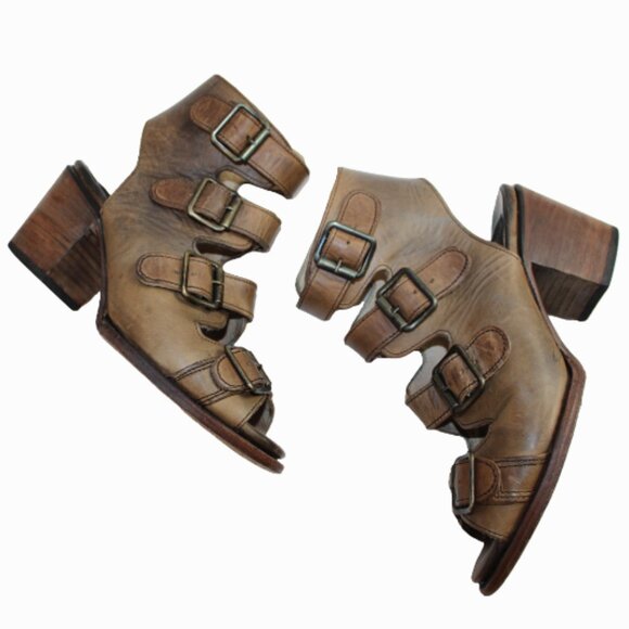 Freebird By Steven Quail Tan Leather Caged Gladiator Heels, Size 8 - Picture 7 of 14